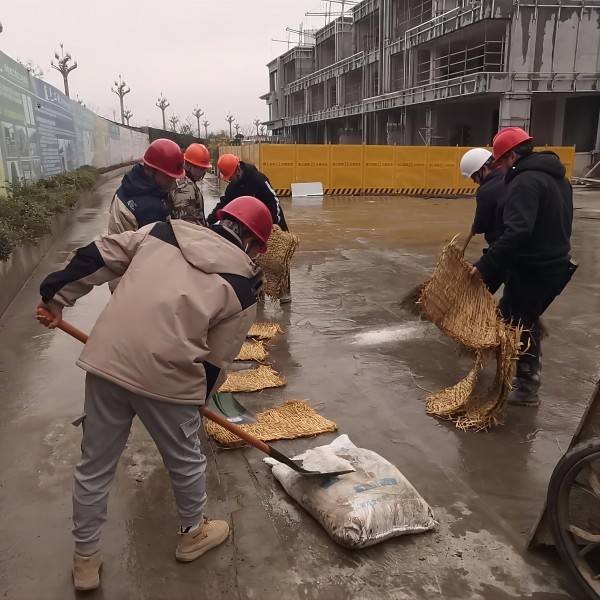 嘉湖區(qū)域公司鳳鳴和院項目作業(yè)人員對現(xiàn)場主要施工通道進行工業(yè)鹽撒布以及草墊鋪設(shè)(1).jpg